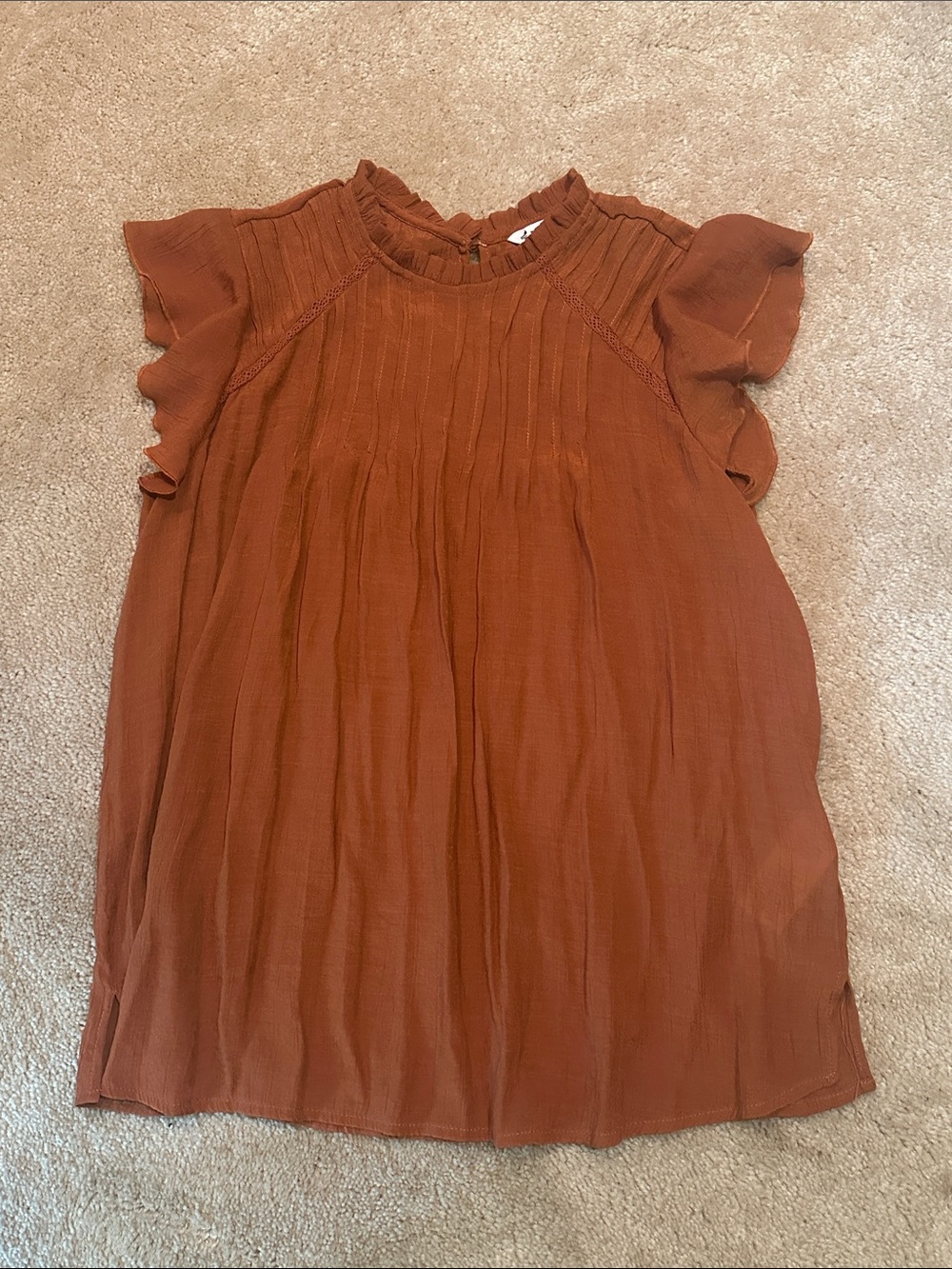 Nanette Lepore Rust Ruffle Sleeve Pleated Tank